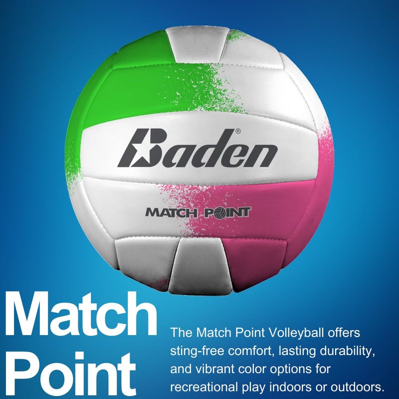 Baden | Match Point | Cushioned Synthetic Leather | Outdoor Recreation Backyard Volleyball + College Camp Ball | All Ages | Official Size 5 | Neon Pink/Green/White - Image 2